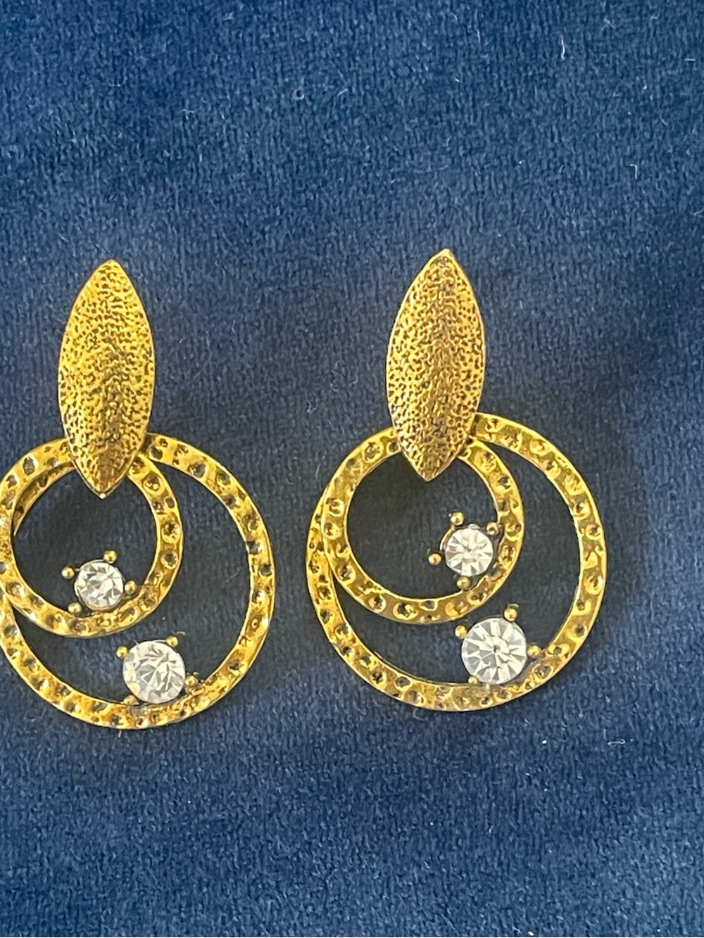 Gold Double Hoop Crystal Drop Earrings - Women Jewelry